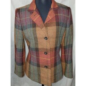 Basler Blazer Jacket Womens Size 36 Multicolor Plaid Long Sleeve Virgin Wool